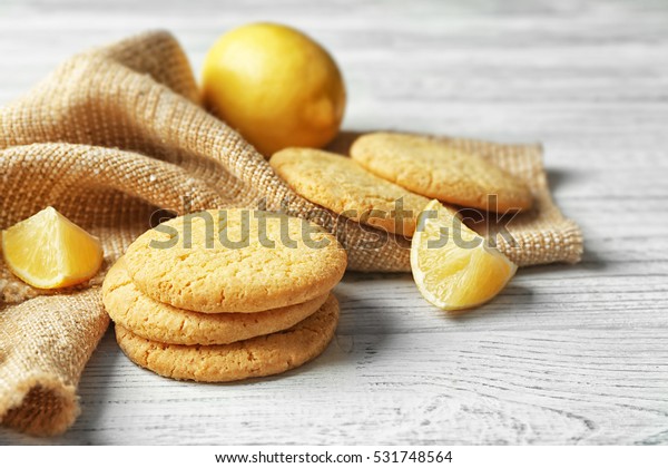 Homemade cookies with\
lemon flavor closeup.