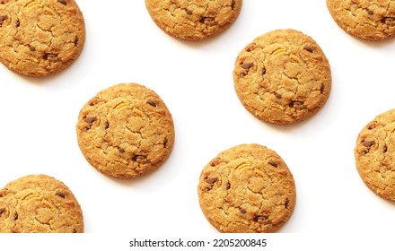 Homemade cookies with nuts and candied fruits on a white background. Pattern food sweets cookies. - Shutterstock ID 2205200845
