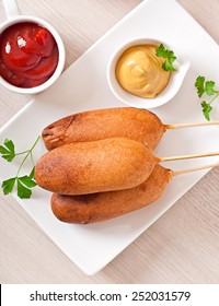 Homemade Corn Dogs With Sauces