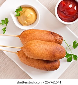 Homemade Corn Dogs With Sauces