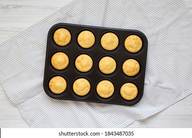 Homemade Cornbread Muffins, Overhead View. Flat Lay, Top View, From Above. 