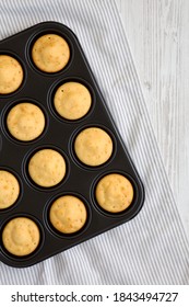 Homemade Cornbread Muffins, Overhead View. Flat Lay, Top View, From Above. 