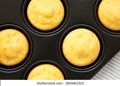 Homemade Cornbread Muffins, Top View. Flat Lay, Overhead, From Above. Close-up.