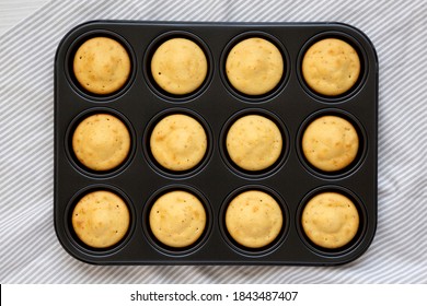 Homemade Cornbread Muffins, Top View. Flat Lay, Overhead, From Above. 