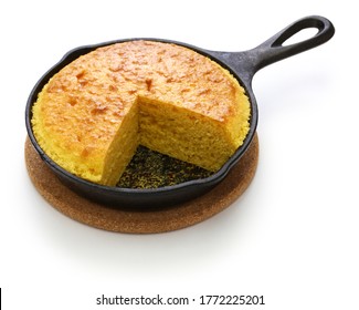 Homemade Cornbread In Skillet, Southern Cooking