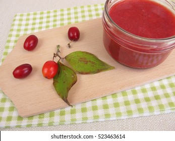 Homemade Cornelian Cherry Jam In Jar