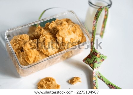 homemade cornflakes butter cookies on white background,selective focus