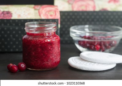 Homemade Cranberry Face Mask (scrub) In A Glass Jar. Diy Cosmetics.