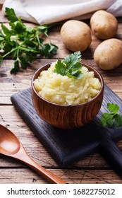 Homemade cream mashed potatoes in a dish with parsley. - Shutterstock ID 1682275012