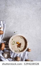 Homemade Cream Of Mushroom Soup, Overhead View