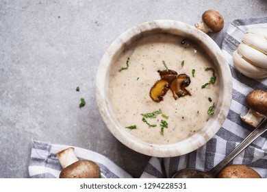 Homemade Cream Of Mushroom Soup, Overhead View