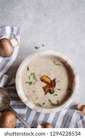 Homemade Cream Of Mushroom Soup, Overhead View