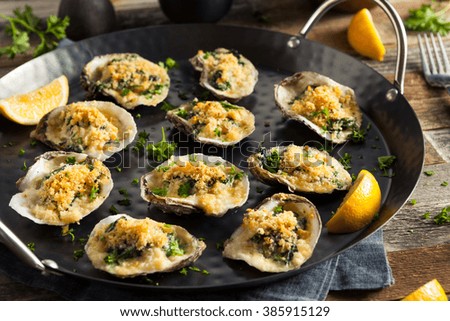 Homemade Creamy Oysters Rockefeller with Cheese and Spinach