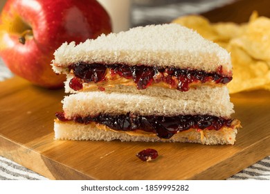 Homemade Crustless Peanut Butter And Jelly Sandwich With Chips