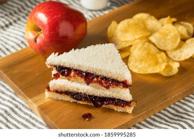 Homemade Crustless Peanut Butter And Jelly Sandwich With Chips