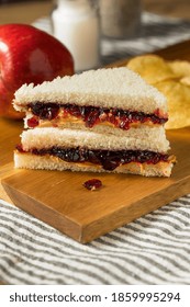 Homemade Crustless Peanut Butter And Jelly Sandwich With Chips