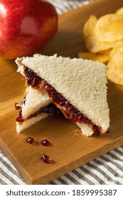 Homemade Crustless Peanut Butter And Jelly Sandwich With Chips