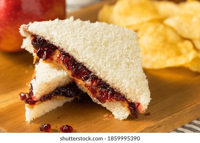 Homemade Crustless Peanut Butter And Jelly Sandwich With Chips