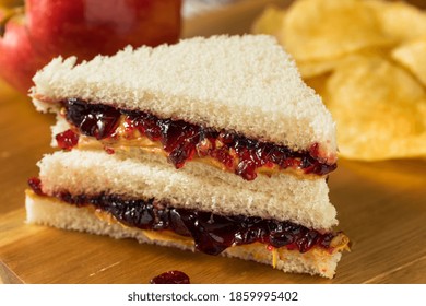 Homemade Crustless Peanut Butter and Jelly Sandwich with Chips