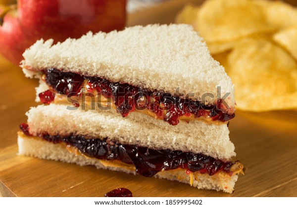 Homemade Crustless Peanut Butter and Jelly Sandwich\
with Chips