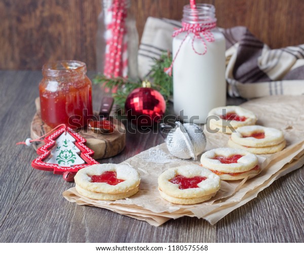 Homemade Cutout Jam Filled Cookies Linzer Stock Photo Edit Now 1180575568