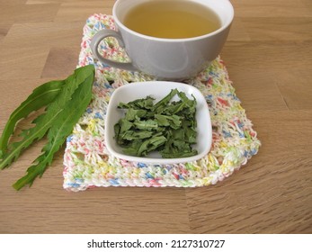 Homemade dandelion tea, tea with dried dandelion herb