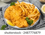 Homemade Deep Fried Catfish with French Fries and Parsley