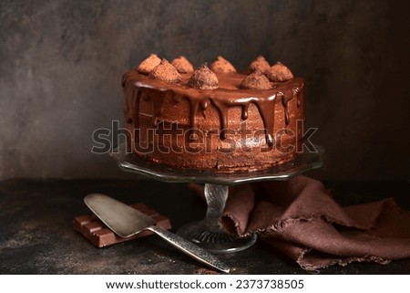 Homemade delicious chocolate cake 'Trufle' on a dark slate, stone or concrete background Zdjęcia stock © 