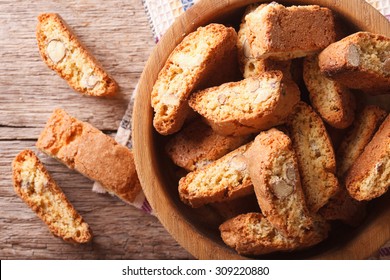 Homemade delicious cookies biscotti with almonds close-up on the table. horizontal view from above