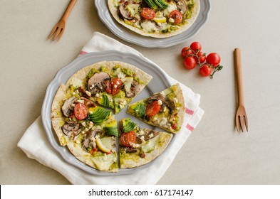 Homemade delicious easy to prepare snacks for breakfast or afternoon tea / Vegetarian Pizza / Mostly fresh and easily available ingredients at the supermarket - Powered by Shutterstock