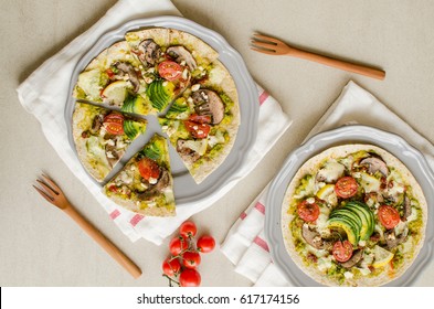 Homemade delicious easy to prepare snacks for breakfast or afternoon tea / Vegetarian Pizza / Mostly fresh and easily available ingredients at the supermarket - Powered by Shutterstock