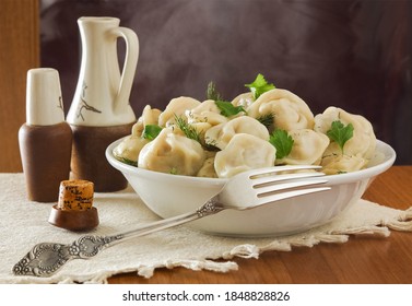 Homemade Delicious Just Steamed Dumplings With Meat In A Rustic Style