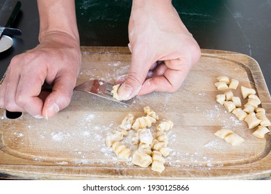 Homemade Delicious Typical Sardine Pasta, Italian Food, Rolling Dough By Hand