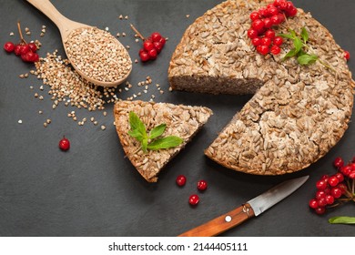 Homemade dietary buckwheat bread close up perspective view
