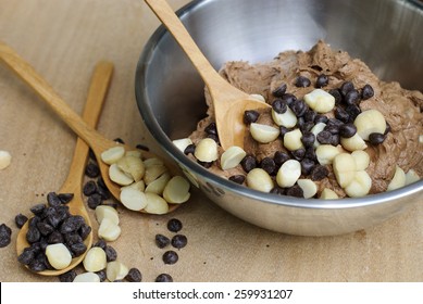 Homemade Double Chocolate Chip Cookie Dough In Mixing Bowl Prepare For Bake.
