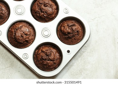 Homemade Double Chocolate Muffins Overhead View