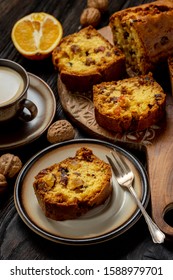 Homemade Dry Fruit Cake And Cup Of Coffee. 