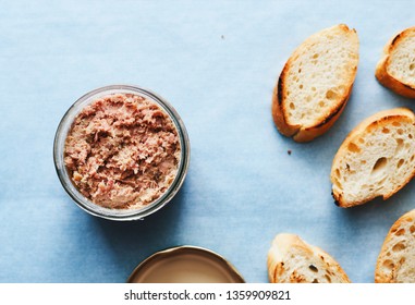 Homemade Duck Pate Foie Gras In A Jar Top View Space For Text