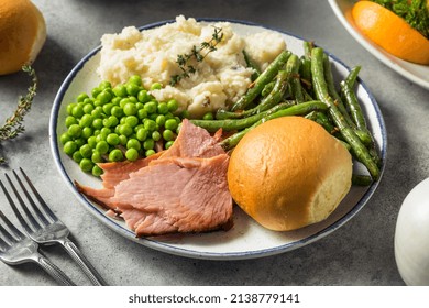 Homemade Easter Ham Dinner With Pototoes Beans And Peas