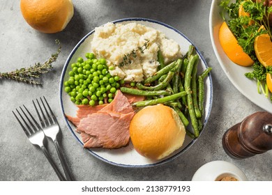 Homemade Easter Ham Dinner With Pototoes Beans And Peas