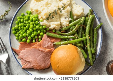 Homemade Easter Ham Dinner With Pototoes Beans And Peas