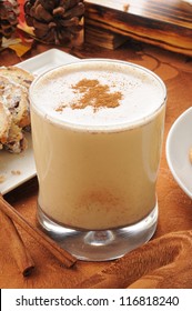 Homemade Egg Nog With Nutmeg And Cinnamon Sticks