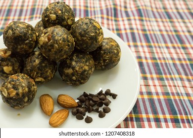 Homemade Energy Balls With Clear Background, Almond And Dark Chocolate Chip