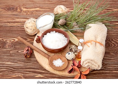 Homemade facial masks with natural ingredients, on color wooden background
