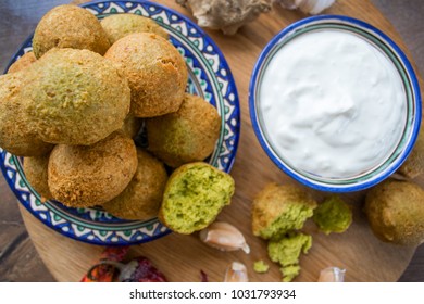 Homemade Falafel With Yogurt Sauce.