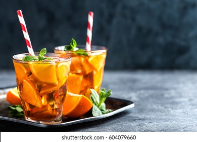 Homemade Flavored Orange Iced Tea, Refreshing Summer Beverage