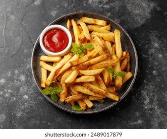 Homemade French fries with ketchup, homemade roasted in the air fryer. - Powered by Shutterstock