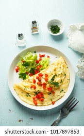 Homemade French Omelette With Capsicum And Herbs