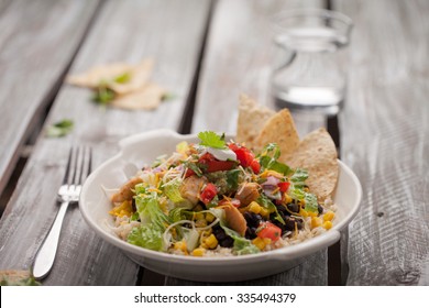 Homemade Fresh Organic Chicken Chipotle Black Bean Salad Bowl Horizontal Shot