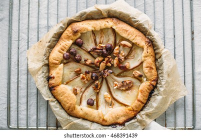 Homemade Fresh Pear Galette With Goat Cheese And Walnuts